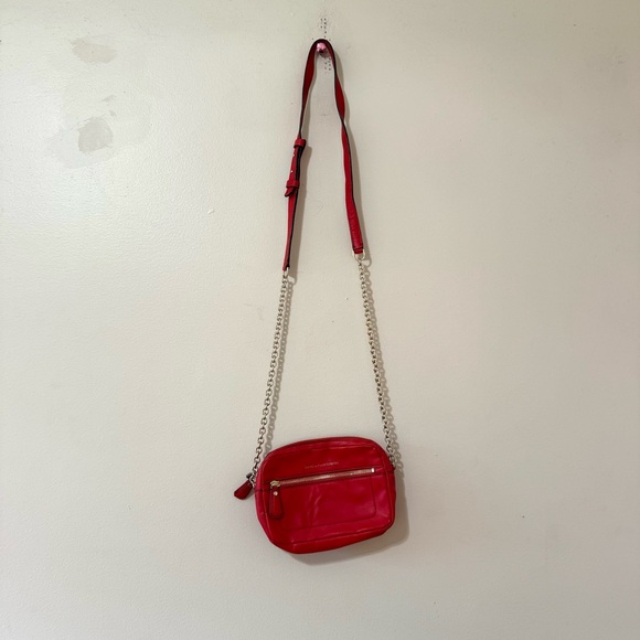Diane Von Furstenburg DVF Red Leather Crossbody Bag Purse Gold Chain - Picture 1 of 12